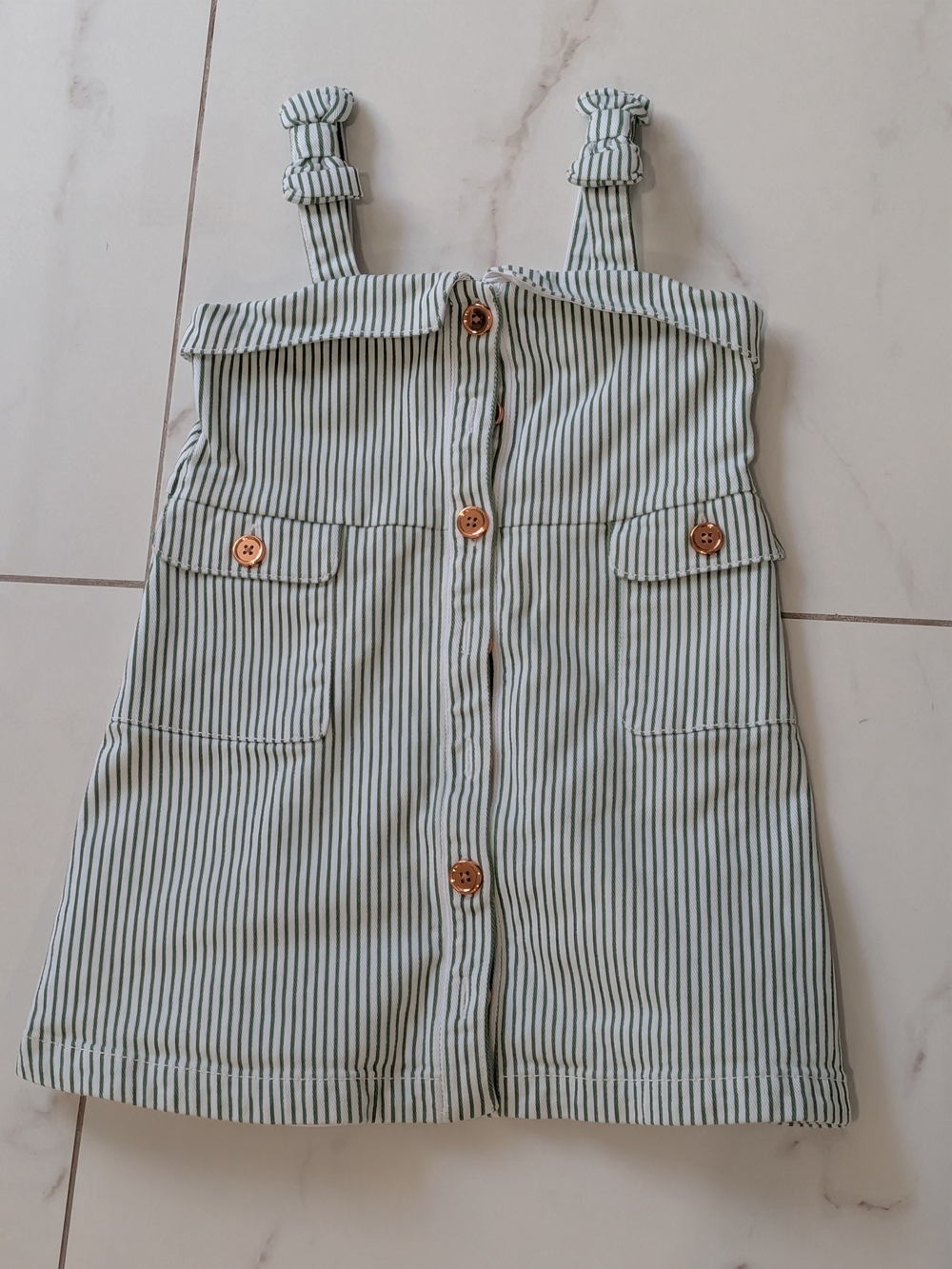 Janie and Jack Green and White Striped Button-Front Dress